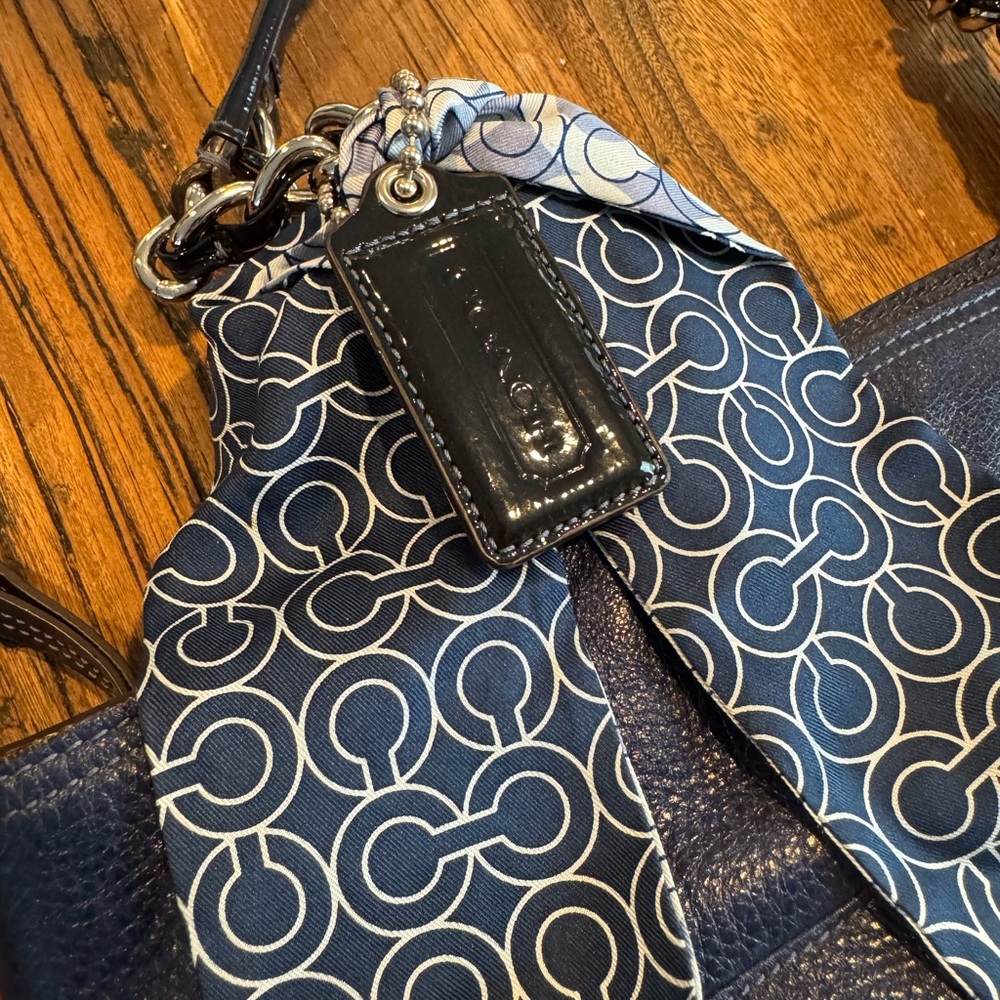 Coach Blue Leather Handbag with Scarf - Picture 2 of 4